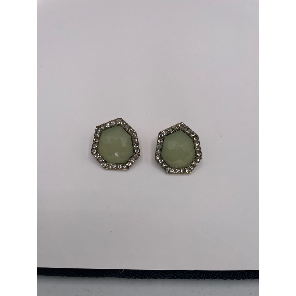 J Crew Stud Earrings Womens OS Green Hexagon Pave Crystal Halo Classic Jewelry